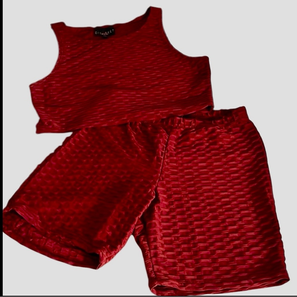 Honeycomb Yoga Set Crop Top Short Textured 2 pc Set Discreet Athletic Medium Gym